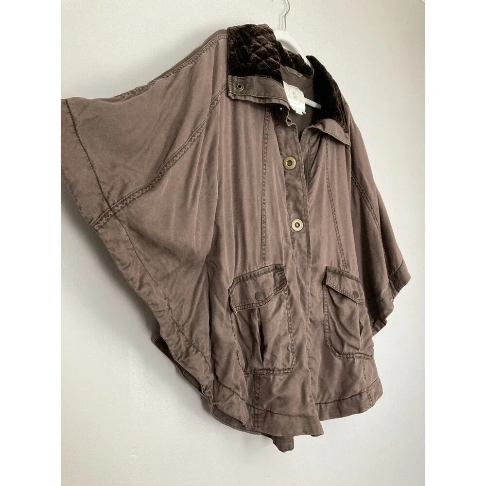 Anthropologie Hei Hei Poncho Cape Jacket MEDIUM LARGE Taupe Brown Boho